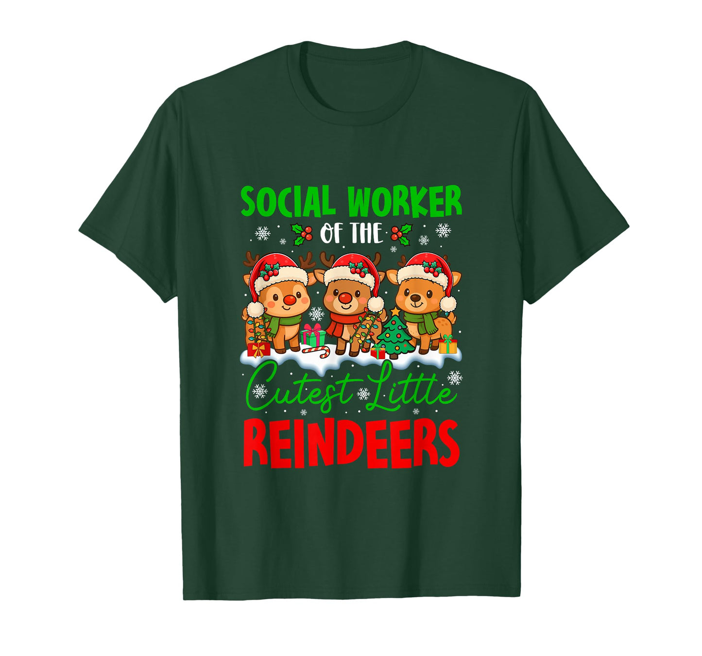 Social Worker of Cutest Reindeers Xmas Three Santa Reindeers T-Shirt