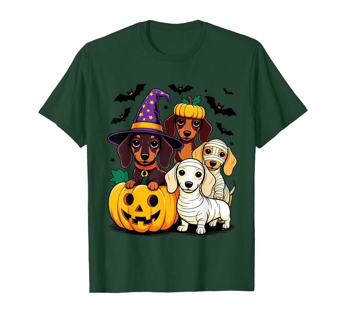 Spooky Dachshund Dogs Halloween Costumes Pumpkin Squad T-Shirt