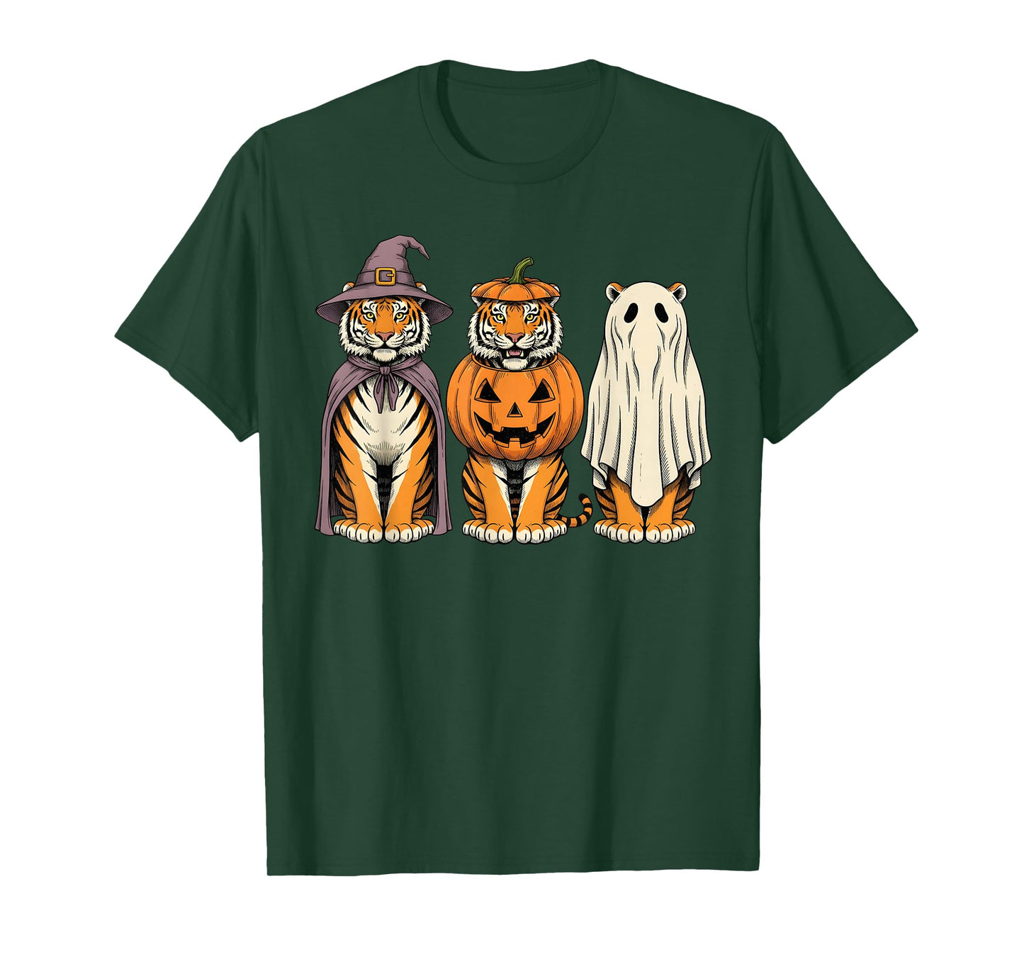 Spooky Ghost Tiger Pumpkin Halloween Safari Animal T-Shirt