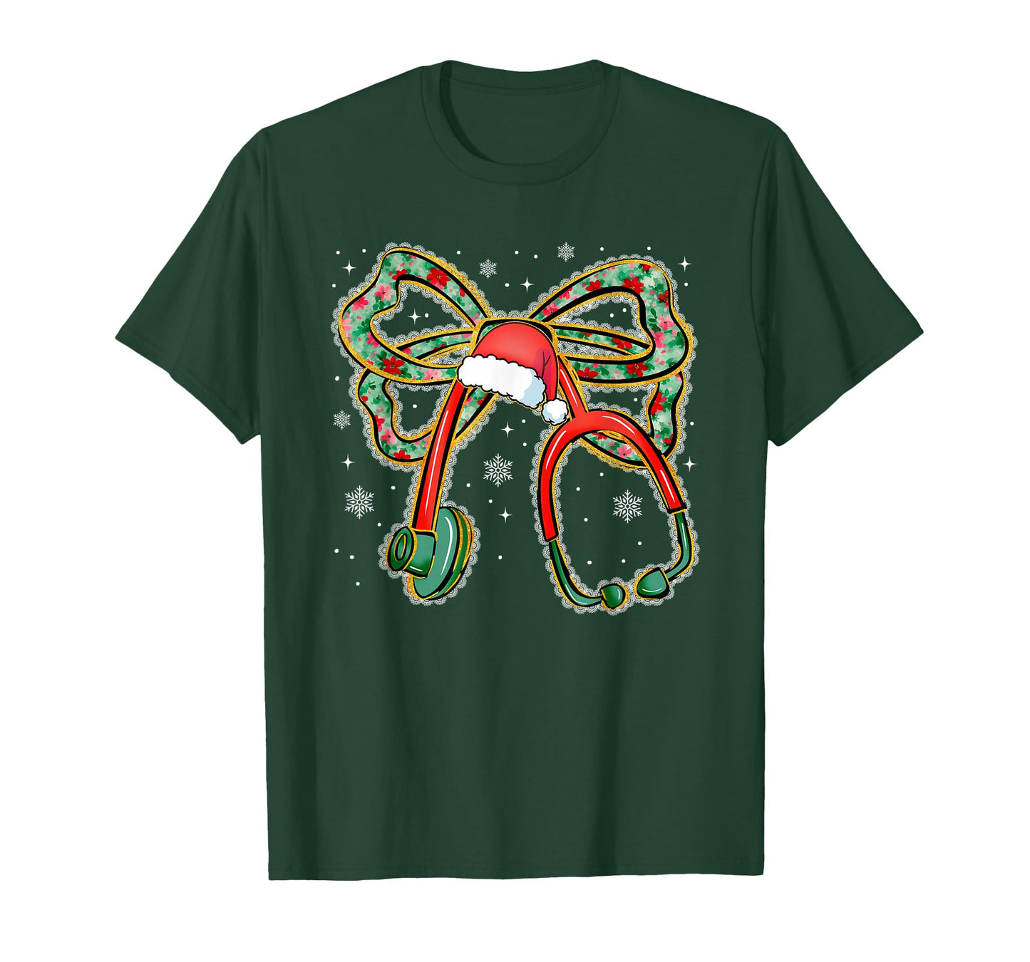 Christmas Floral Bow Lace Stethoscope Nurse, Xmas RN Nurse T-Shirt