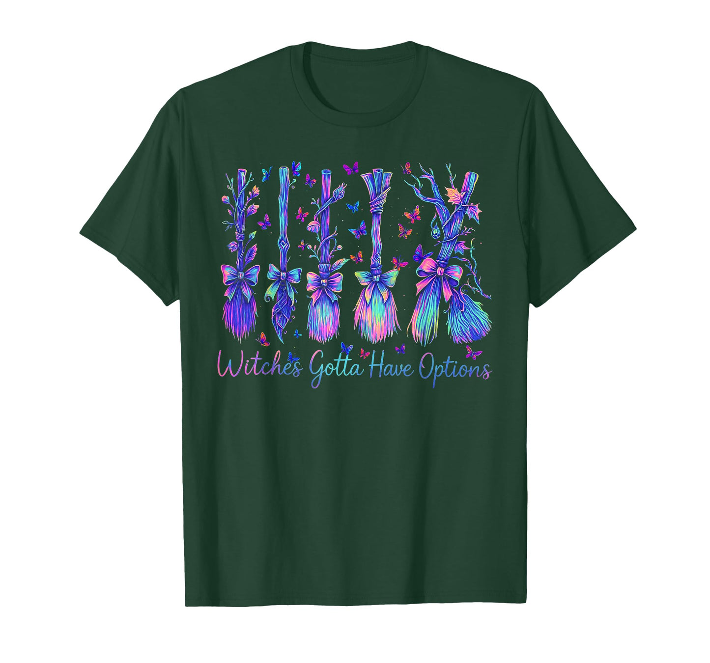 Witches Gotta Have Options Girly Bow Witch Broom Halloween T-Shirt