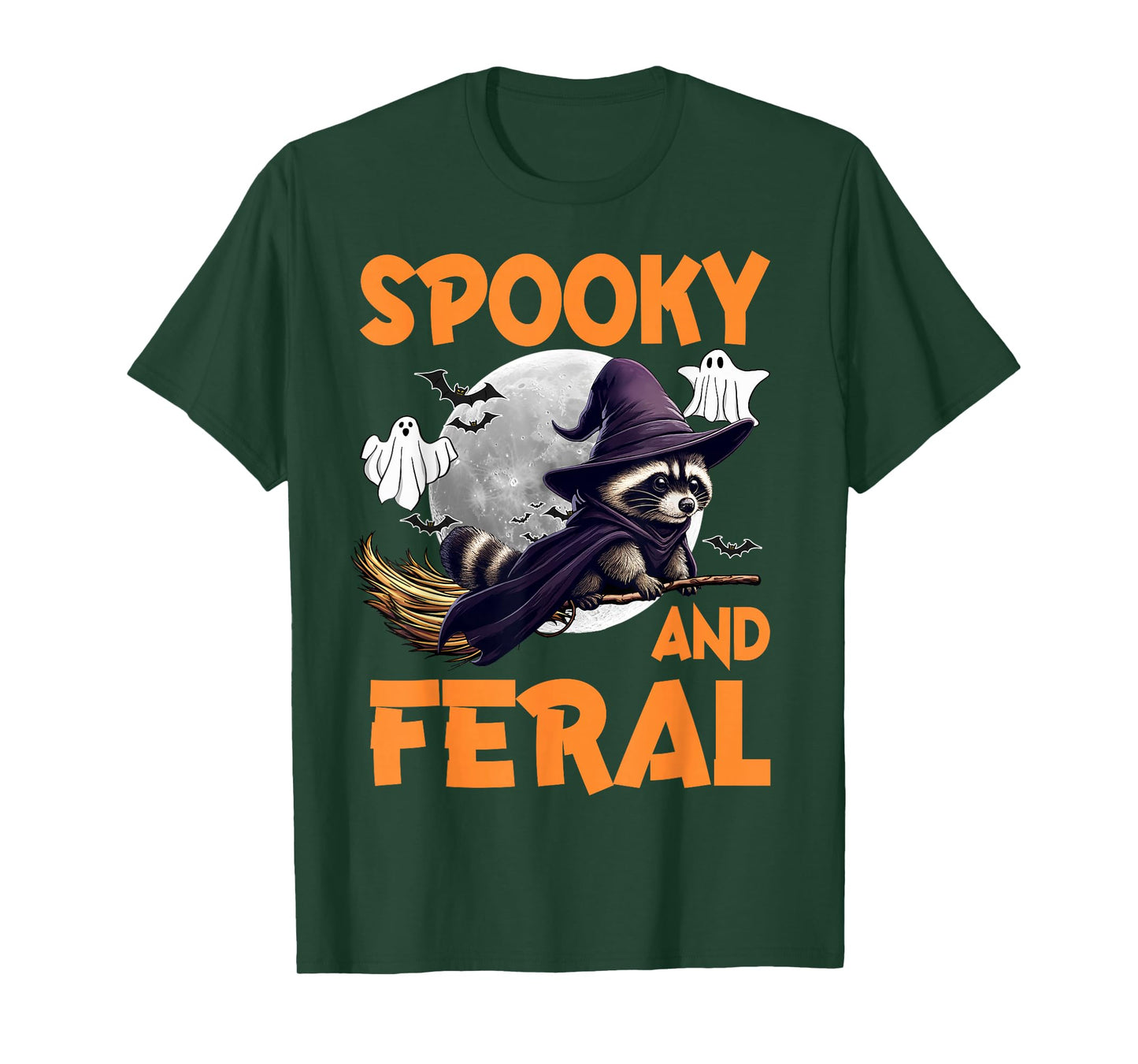 Spooky and Feral Funny Witch Ghost Raccoon Halloween Costume T-Shirt