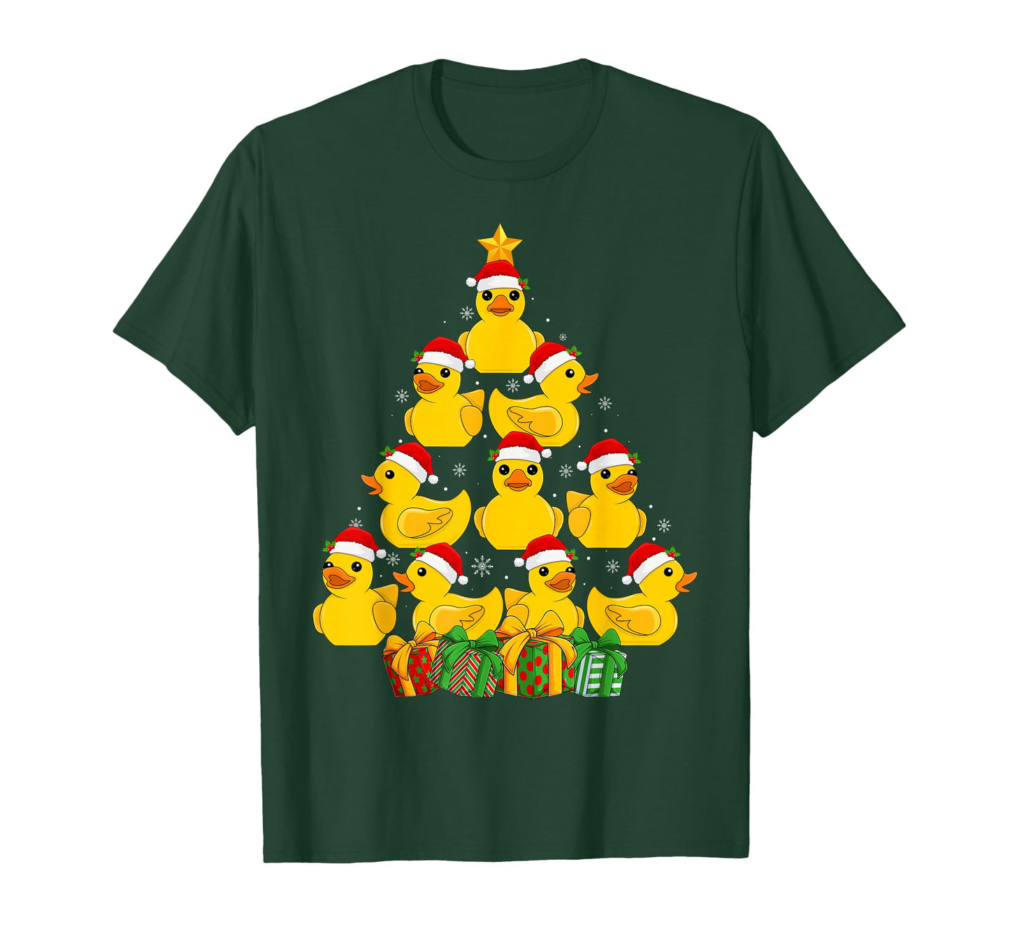 Xmas Decoration Santa Hat Funny Rubber Duck Christmas Tree T-Shirt