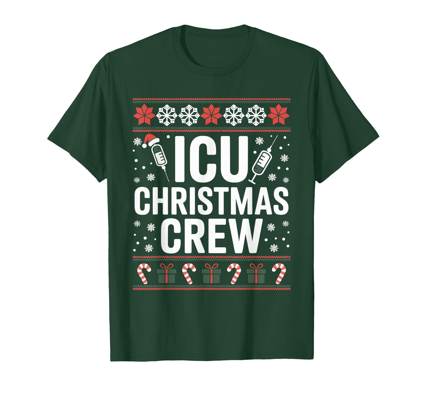 ICU Nurse Ugly Christmas Sweater Critical Care Xmas Nursing T-Shirt