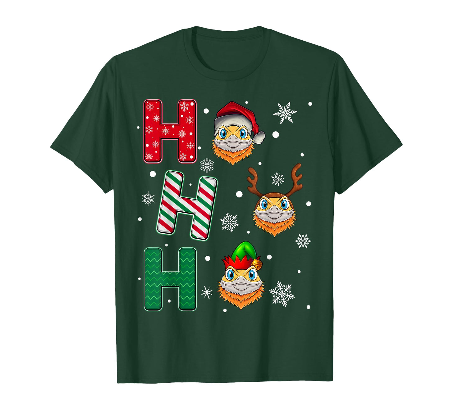 Ho Ho Ho Bearded Dragon Animal Matching Santa Elf Xmas T-Shirt