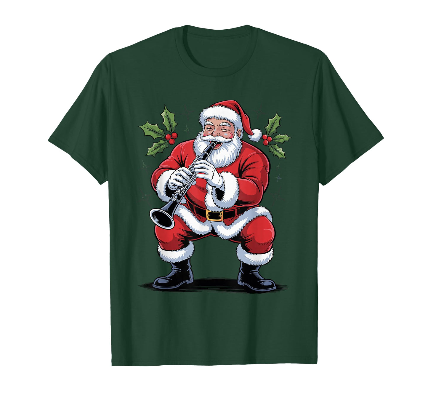 Santa Playing Clarinet Funny Holiday Christmas Xmas Pajama T-Shirt