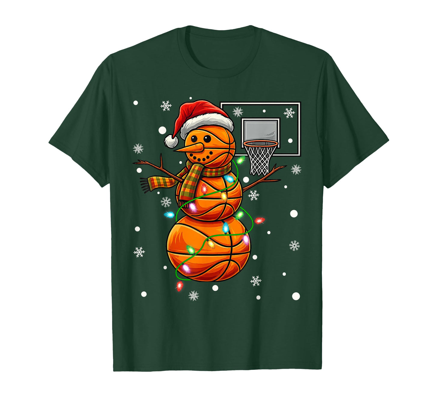 Snowman Playing Basketball Christmas Player Boys Kids Family T-Shirt