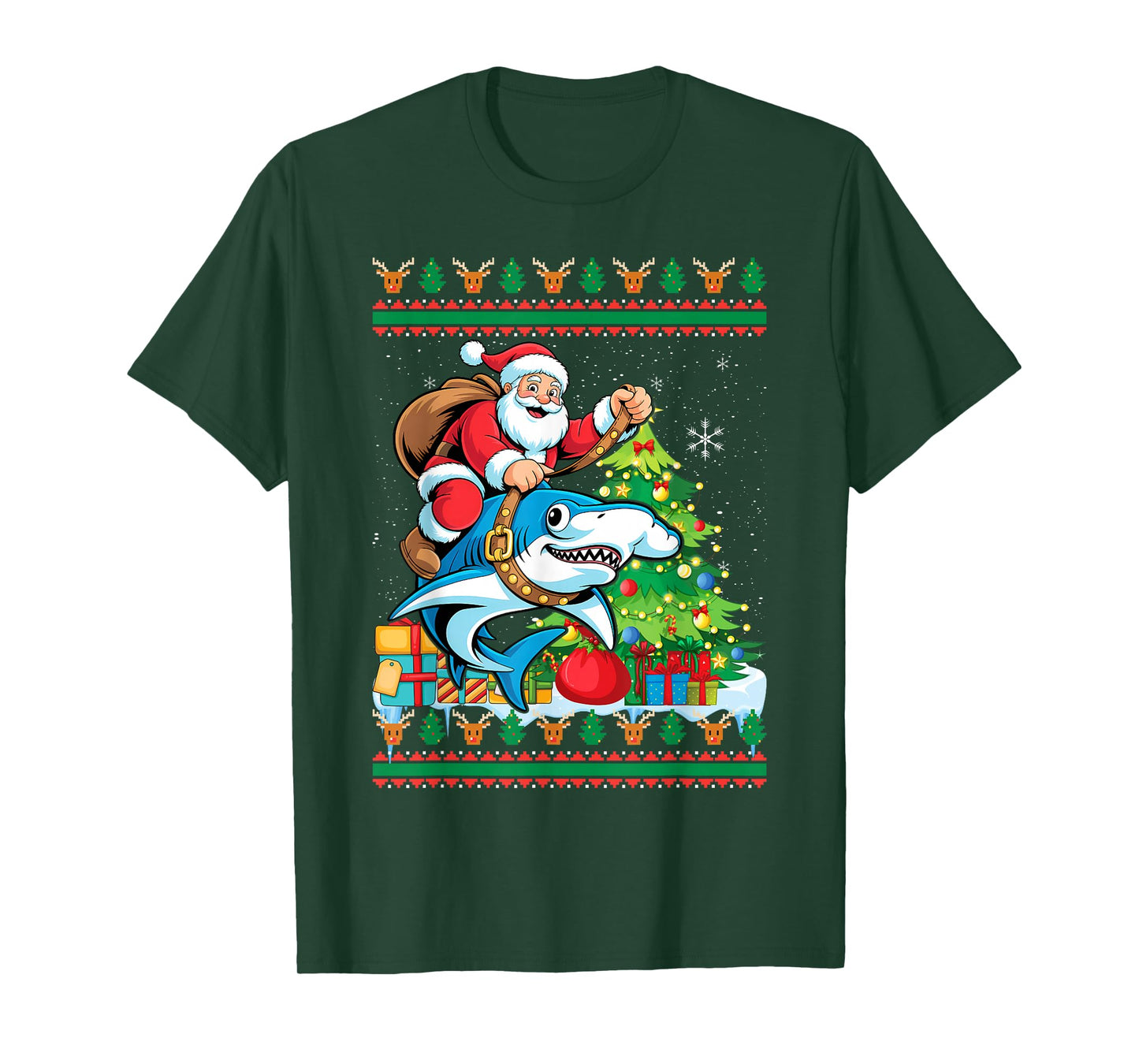 Ugly Hammerhead Xmas Santa Riding Shark Christmas T-Shirt