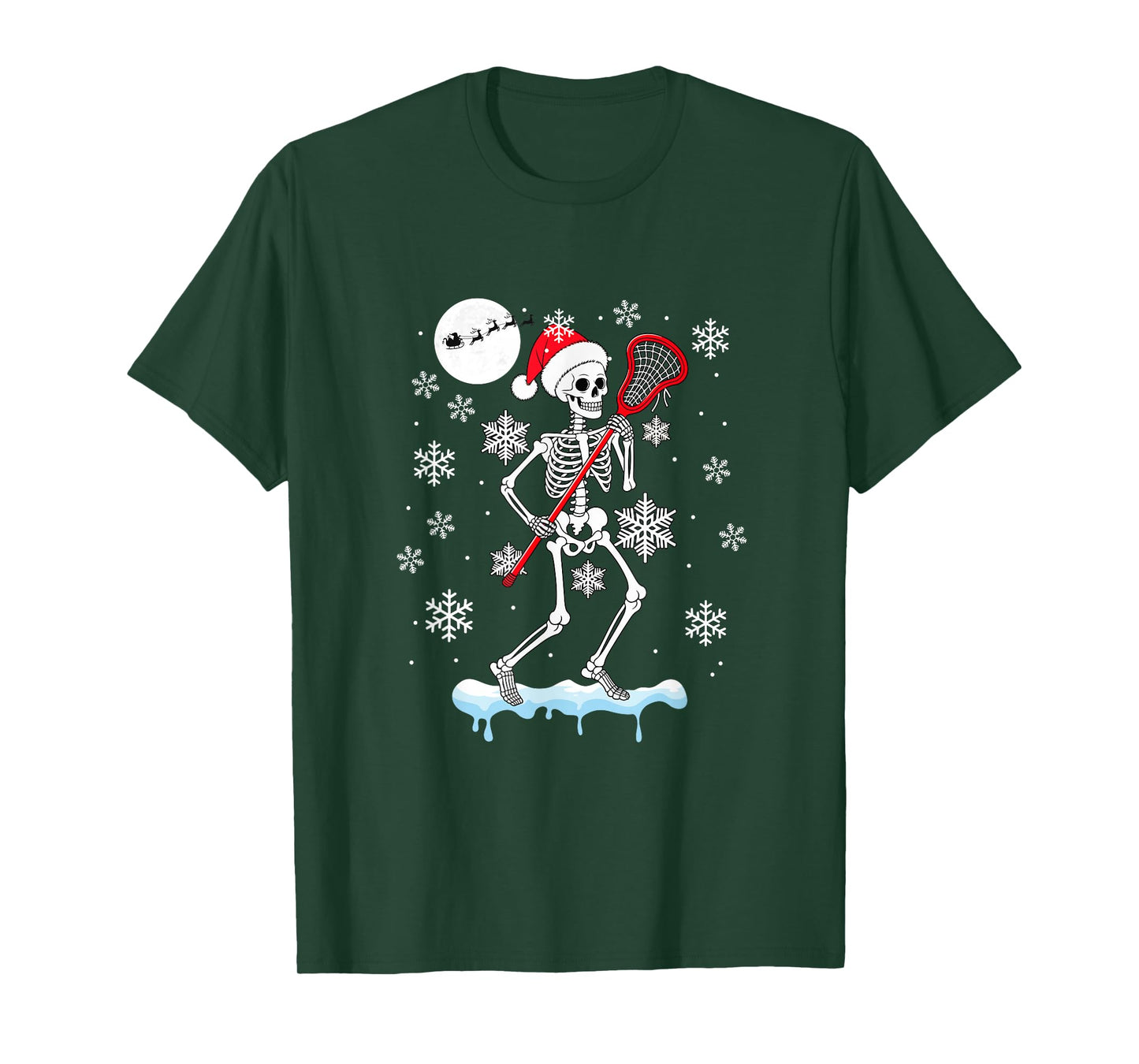 Santa Skeleton Playing Lacrosse Christmas Matching Player T-Shirt
