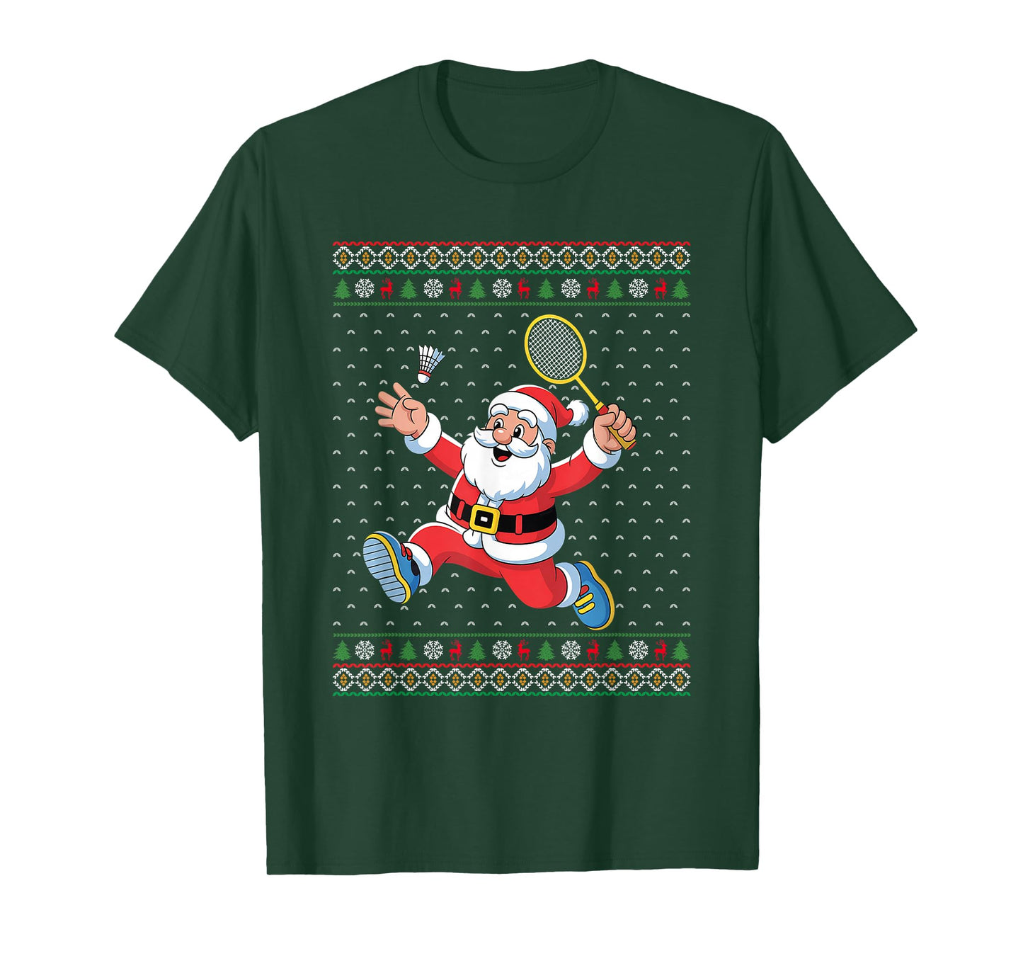 Santa Playing Badminton Sports Funny Ugly Christmas T-Shirt