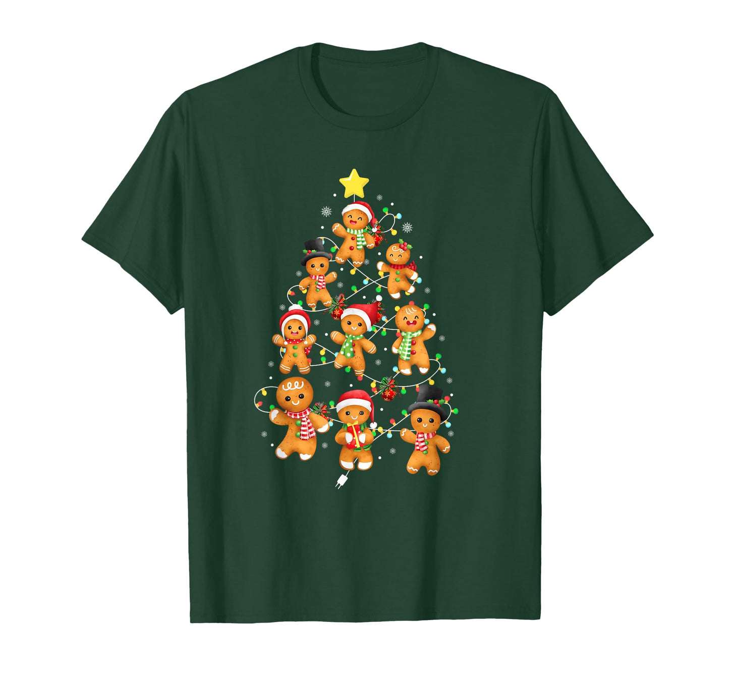 Gingerbread Christmas Tree Lights Red Santa Hat Xmas Pajamas T-Shirt