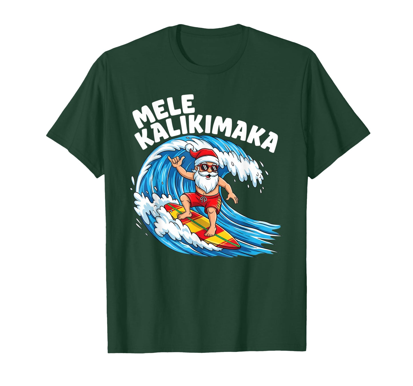Santa Surfing Mele Kalikimaka Hawaiian Christmas T-Shirt