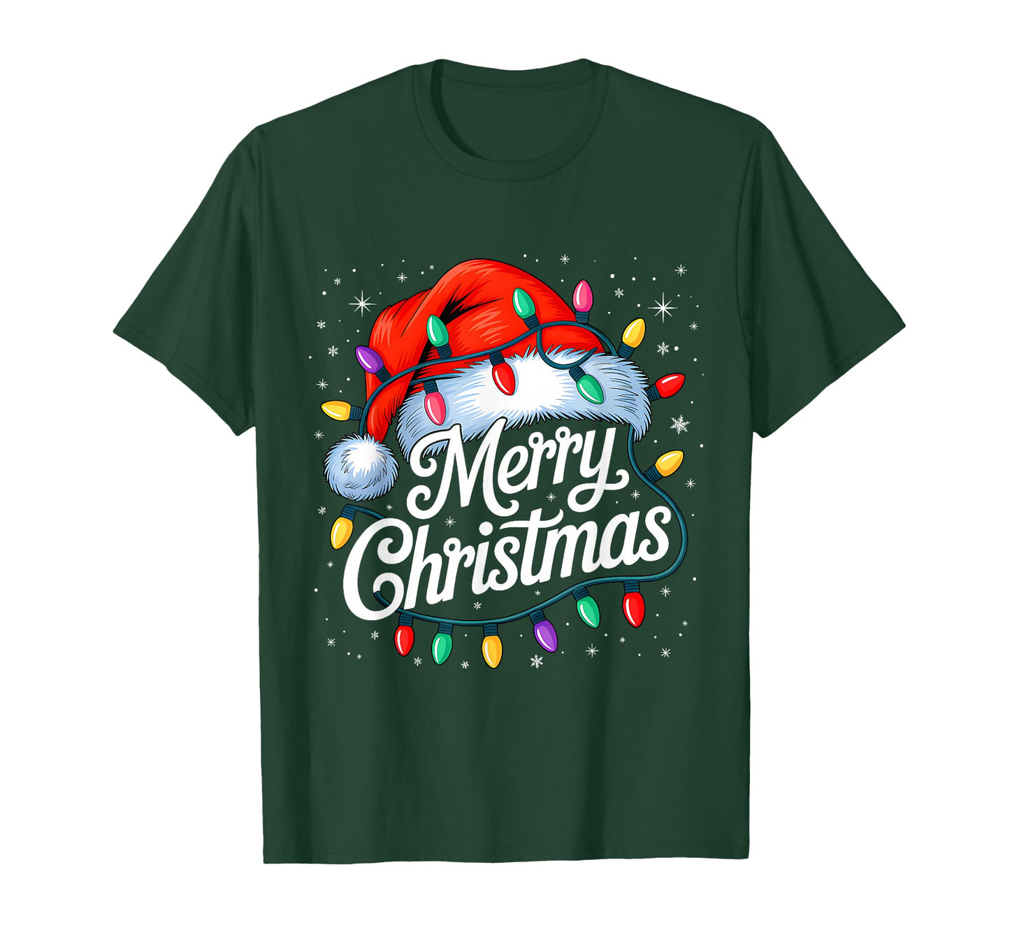 Merry Christmas Lights Red Santa Hat Xmas Family Men Women T-Shirt