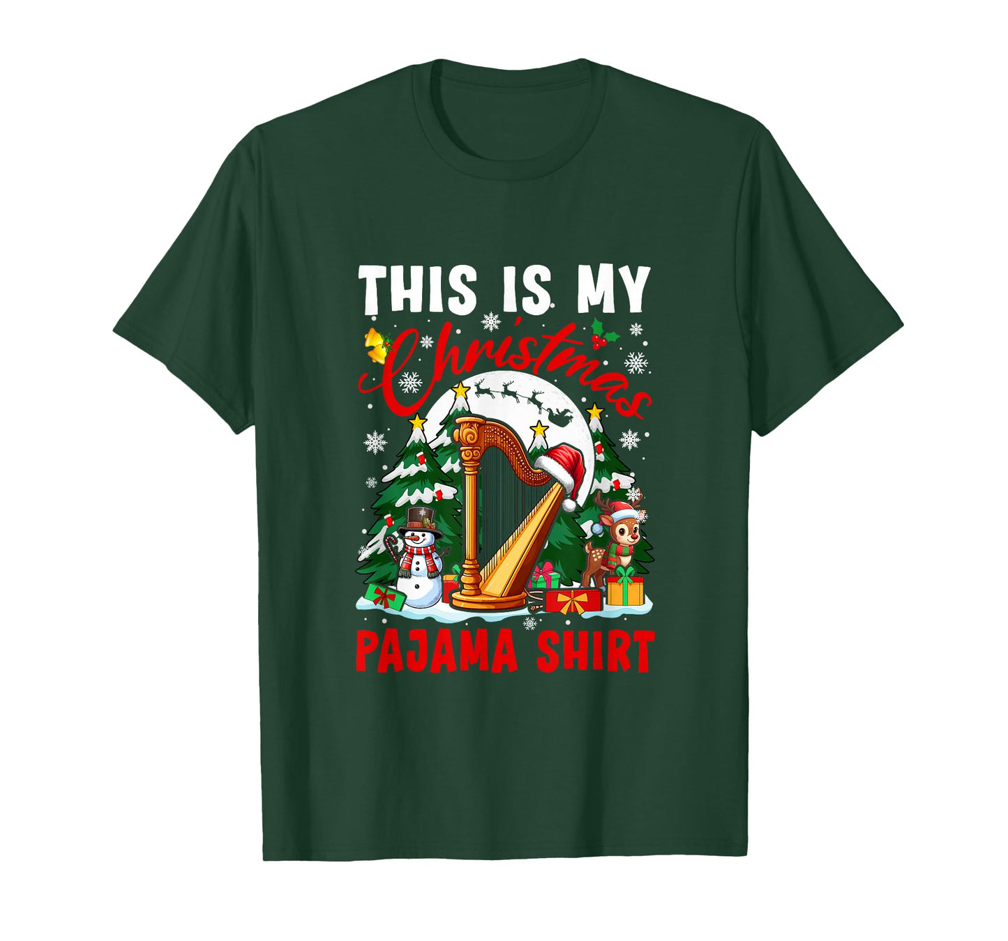 My Christmas Pajama Shirt Santa Harp Snowman Instrument T-Shirt