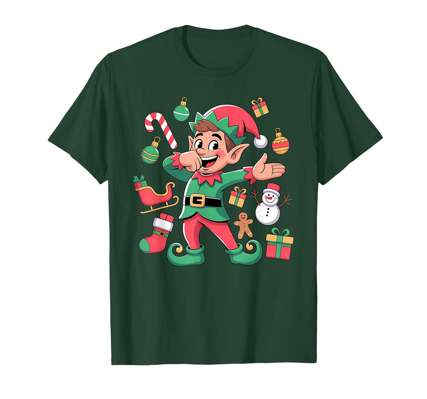 Dabbing Elf Santa Sleigh Snowman Funny Dabbing Christmas Elf T-Shirt