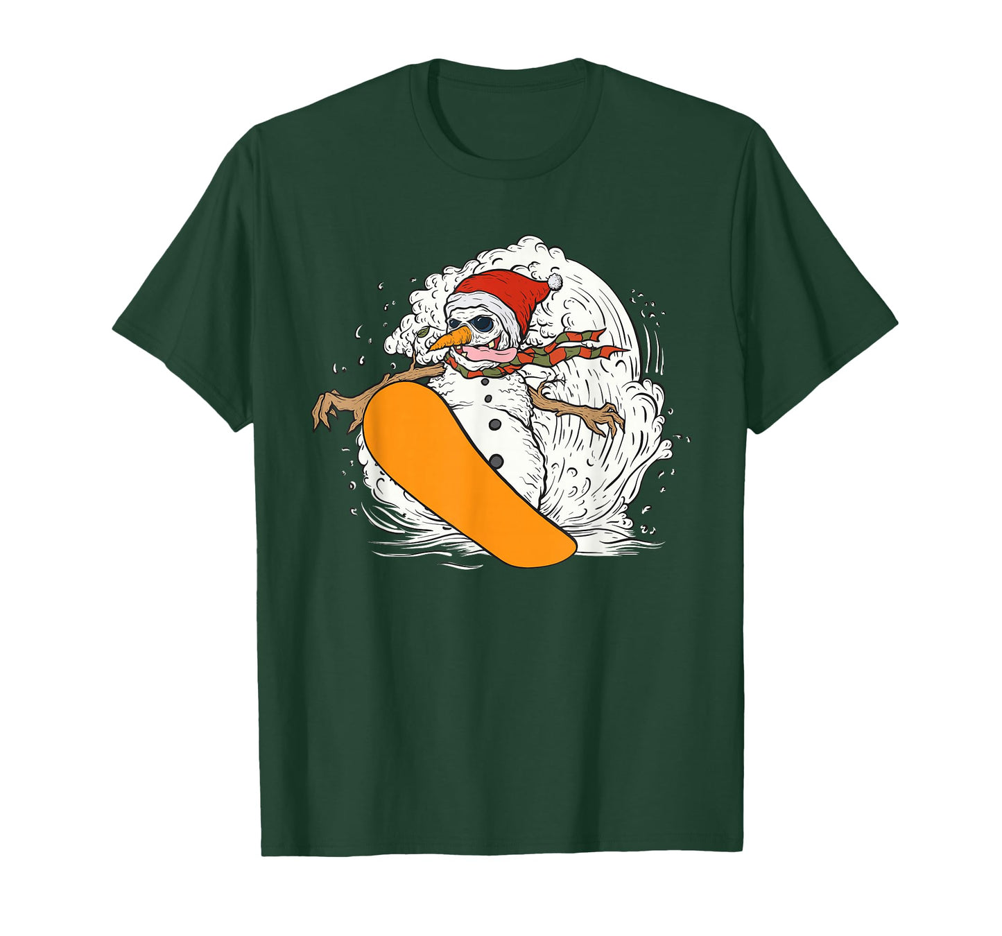 Snowboarding Snowman Santa Hat Christmas Fun T-Shirt
