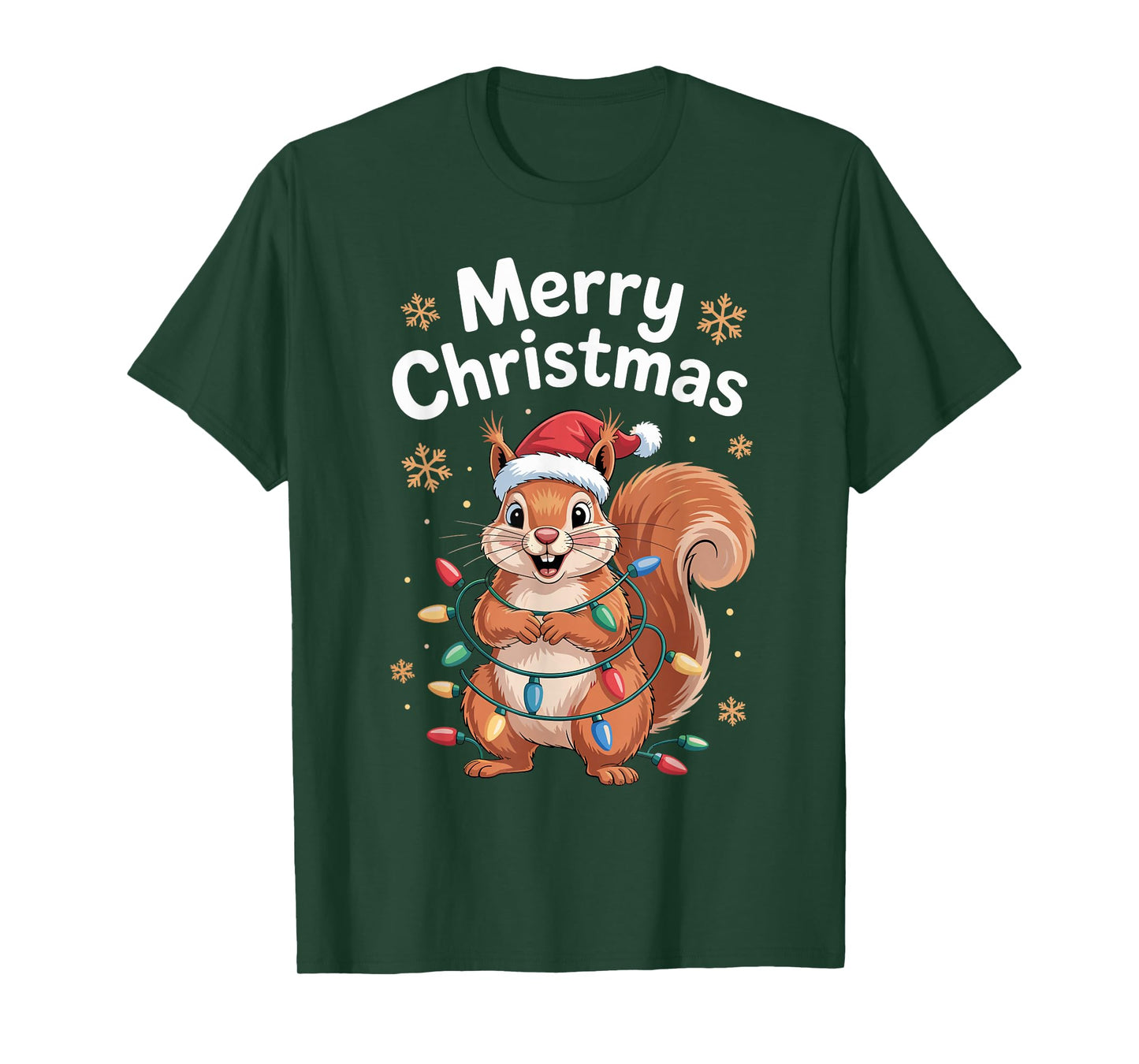 Christmas Squirrel Santa Hat Holiday Lights Winter Lover Fun T-Shirt