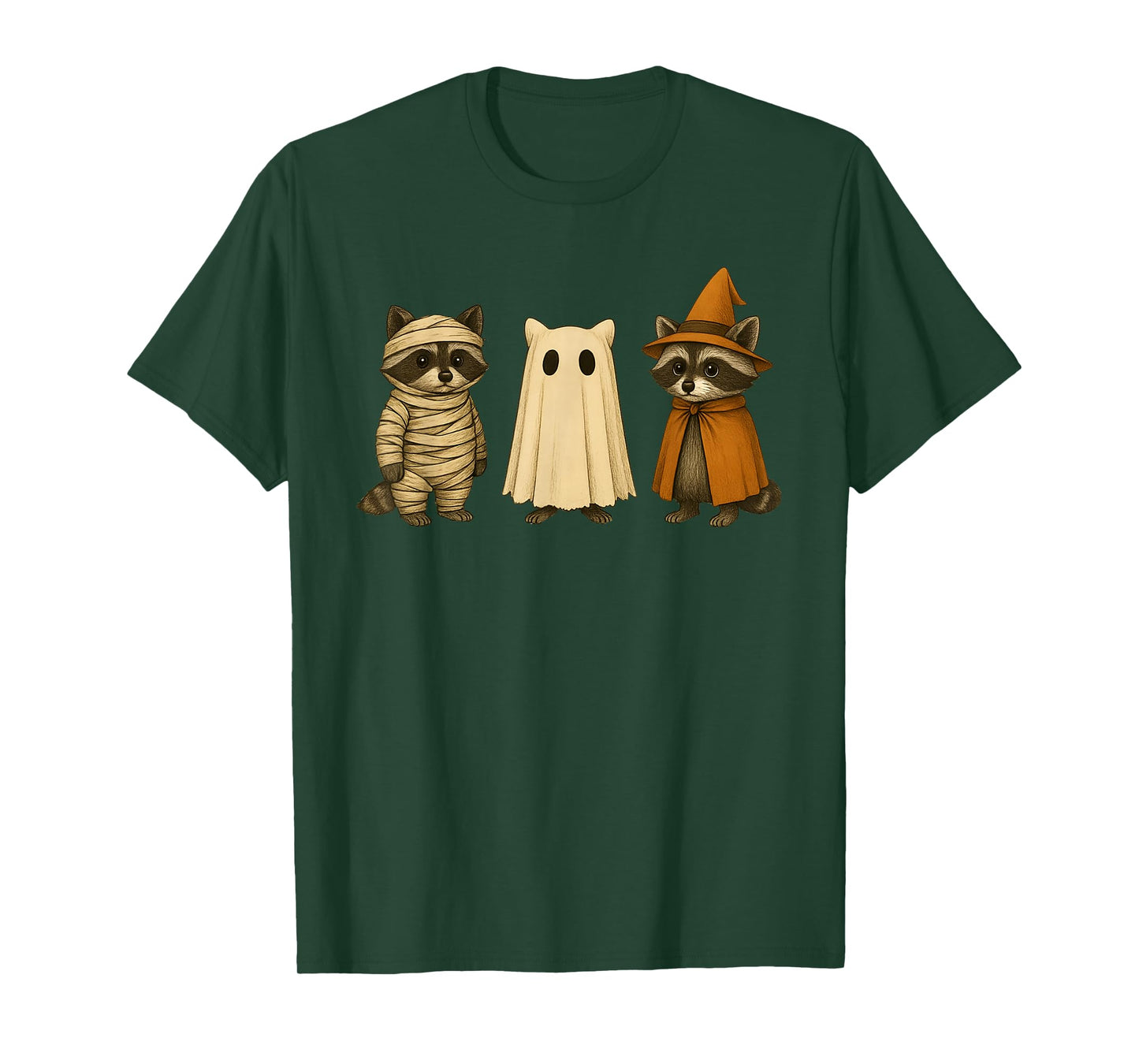 Spooky and Feral Funny Witch Ghost Raccoon Halloween Costume T-Shirt