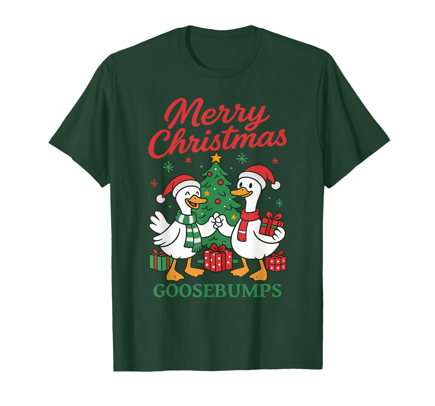 Santa Claus Goose Tree Merry Christmas Goosebumps T-Shirt
