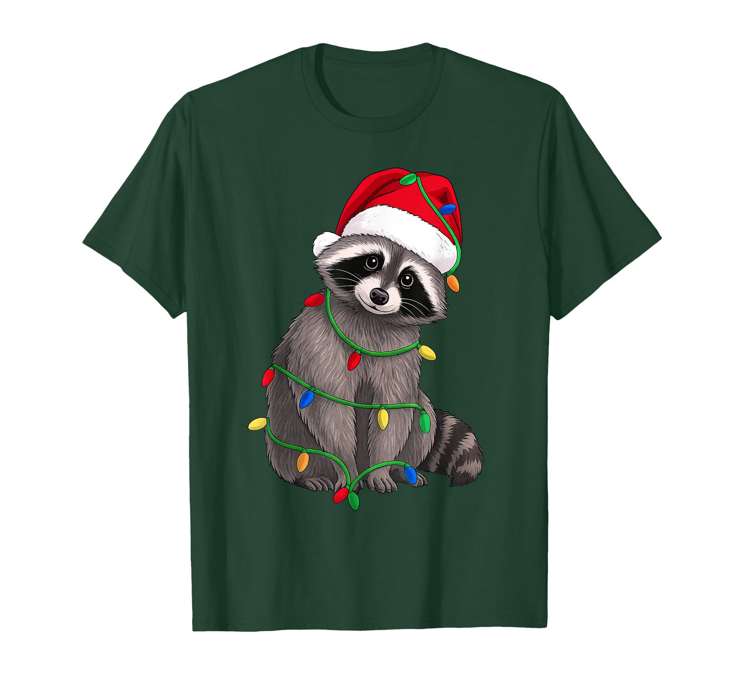 Raccoon Christmas Tree Lights Holiday Animal Lover T-Shirt