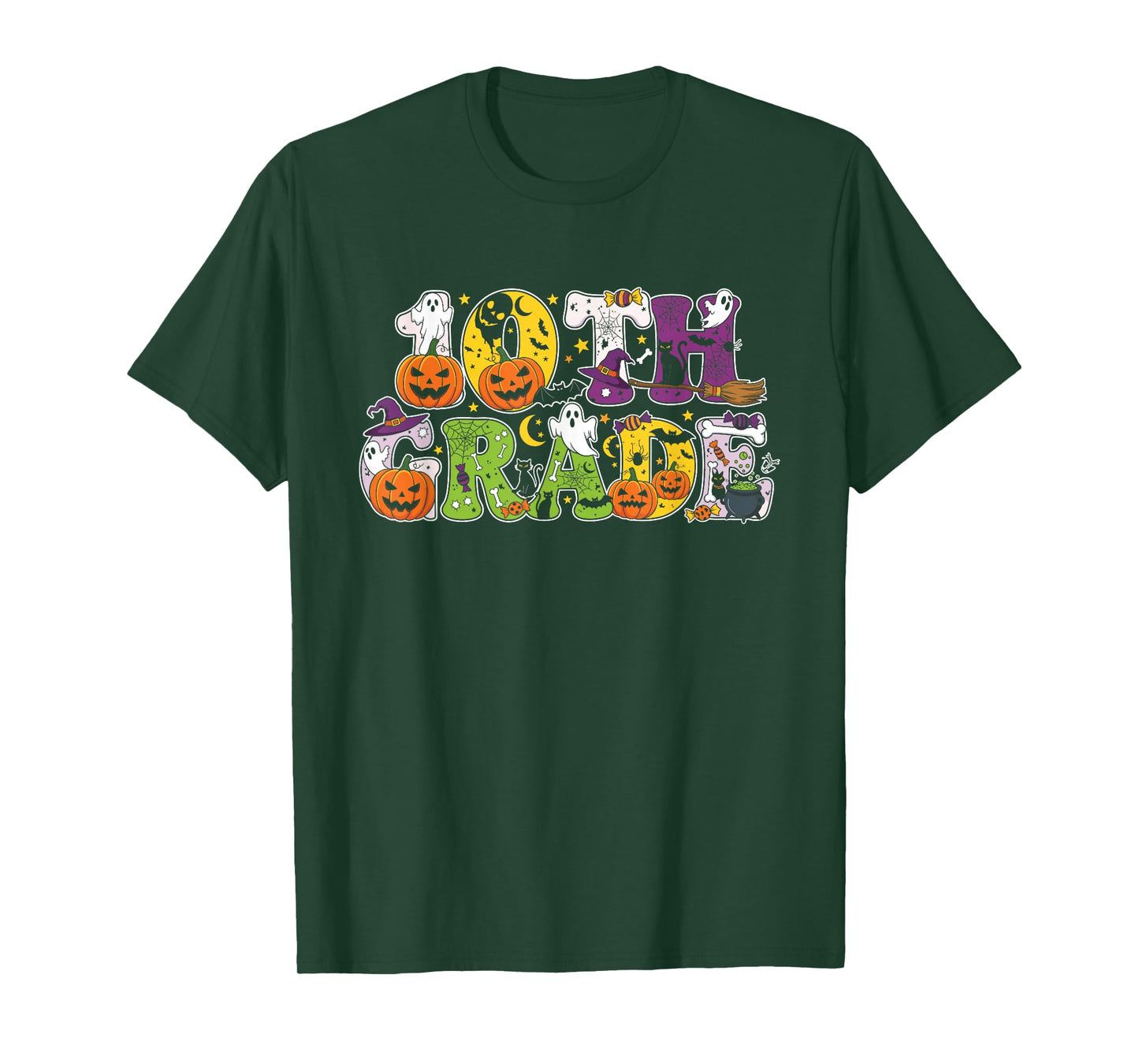 10th Grade Pumpkin Ghost Skeleton Halloween Kids Mens Womens T-Shirt