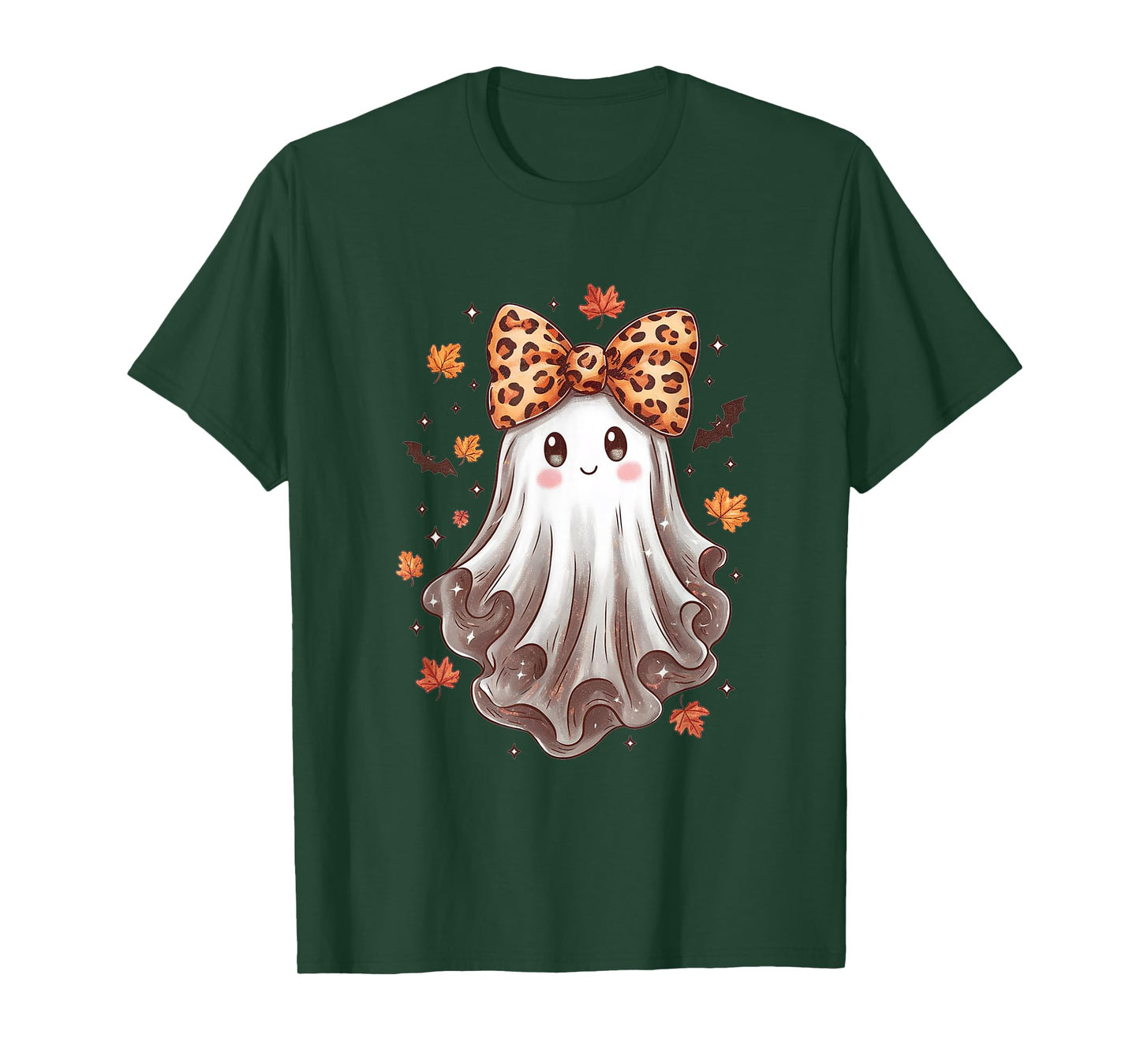 Halloween Costume Ghost Drinking Pumpkin Leopard T-Shirt