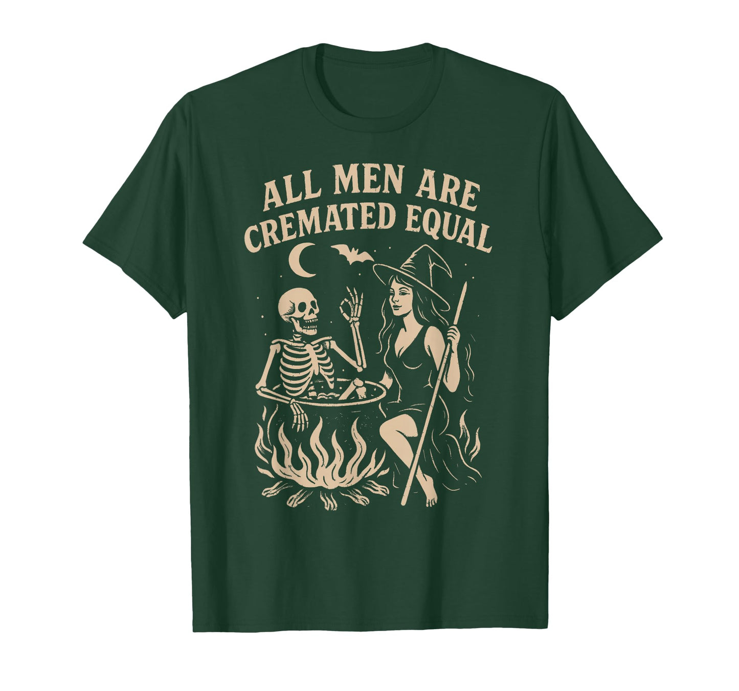 All Men are Cremated Equal Witch Cauldron Skeleton Design T-Shirt