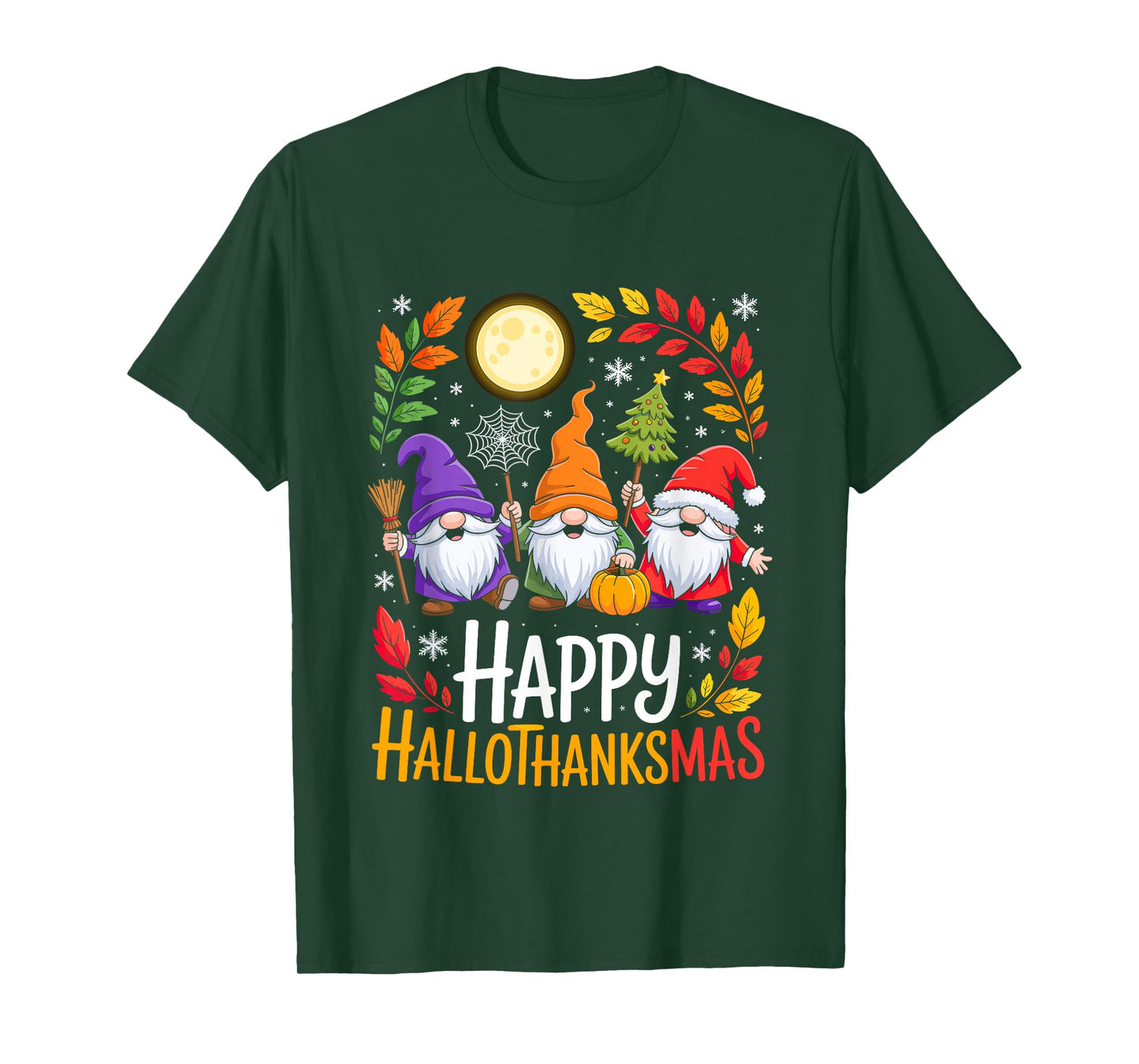 Happy Hallothanksmas Gnomes Lover Halloween Merry Christmas T-Shirt