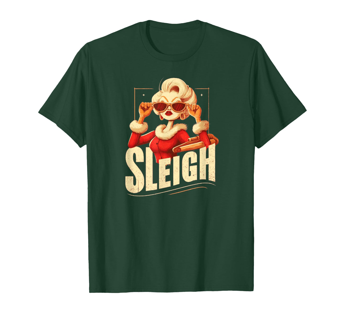 Sleigh (Slay) Queen Retro Mrs Claus Funny Christmas T-Shirt