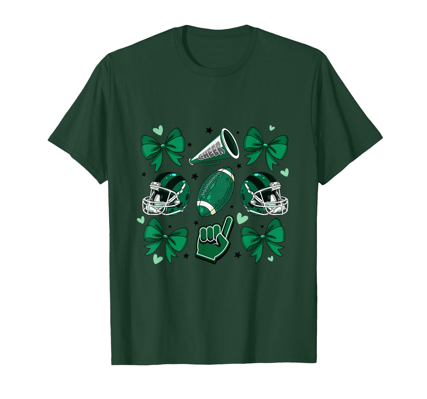 Football Cheer Mom Sister Coquette Bow Game Day Green Women T-Shirt