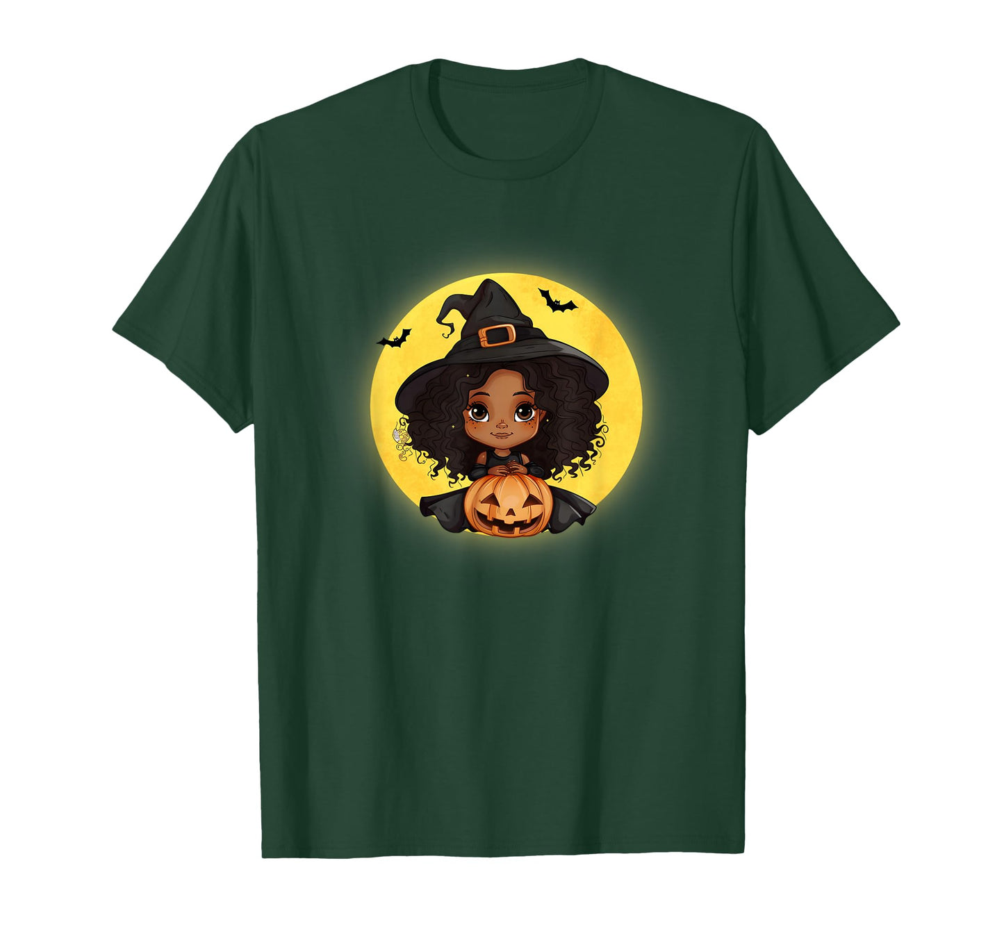 Cute Little Black Girl in Witch Costume with Pumpkin T-Shirt
