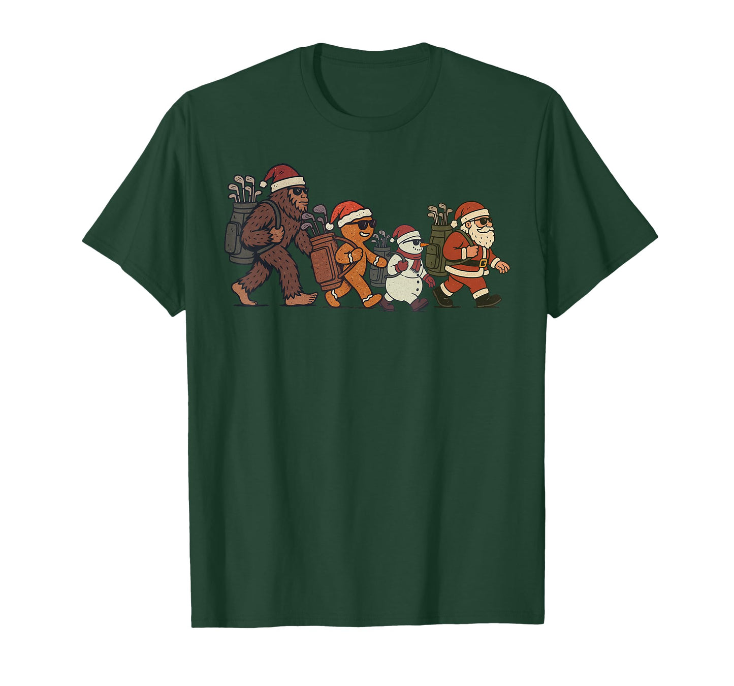 Santa Sasquatch Playing Golf Christmas Vintage Funny Xmas T-Shirt