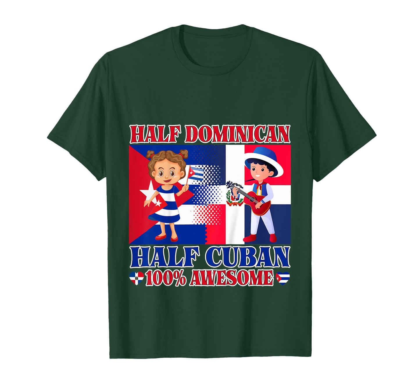Half Cuban Half Dominican Republic Flag Toddler Girl Boy T-Shirt