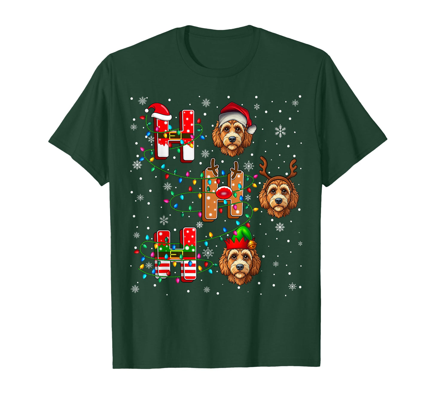 Ho Ho Santa Reindeer Hat Elf Matching Labradoodle Dog Xmas T-Shirt