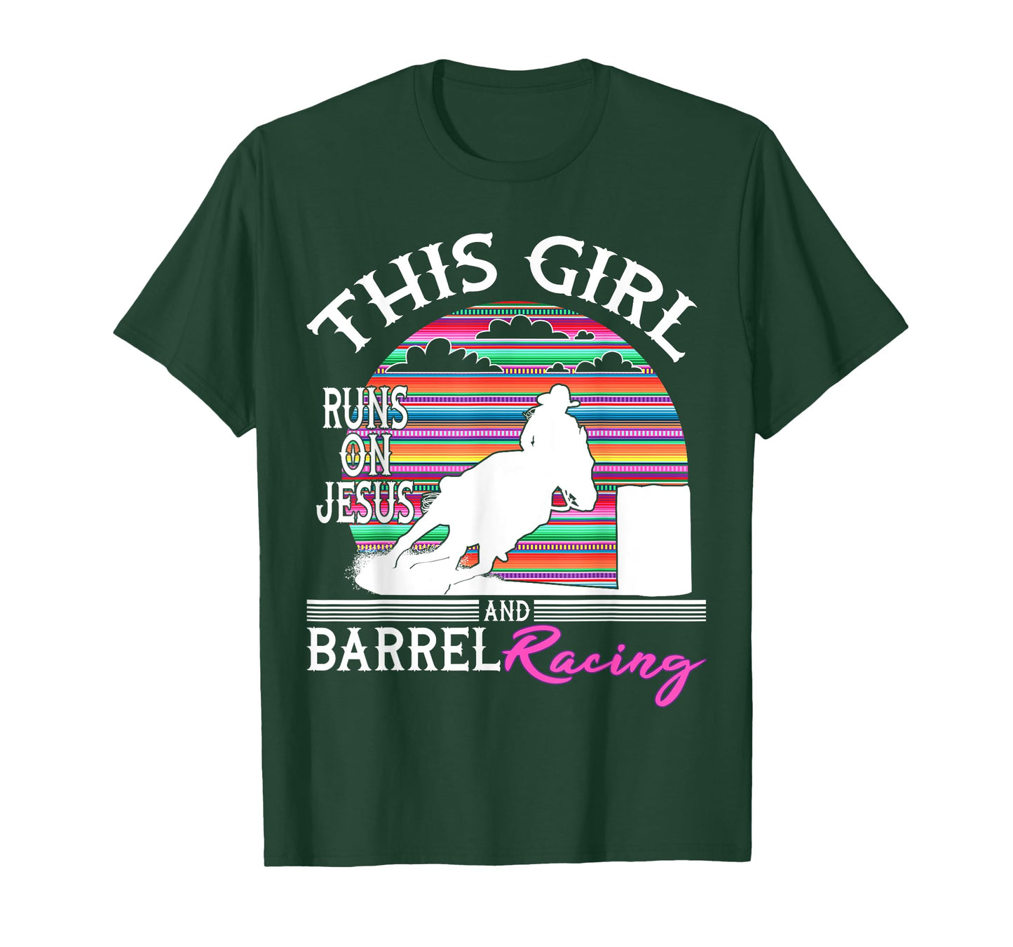 Serape Horse Barrel Racing This Girl runs on Jesus Rodeo T-Shirt