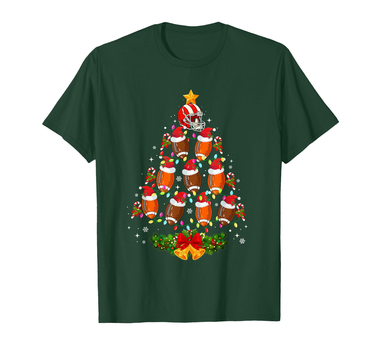 Football Christmas Tree Lights Men Boys Funny Xmas Pajamas T-Shirt