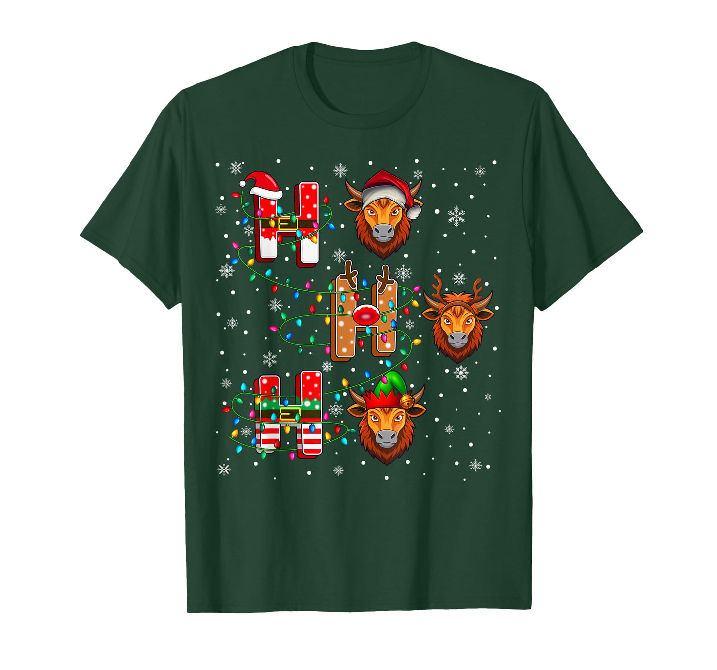 Ho Ho Ho Santa Reindeer Hat Elf Yak Animal Christmas T-Shirt