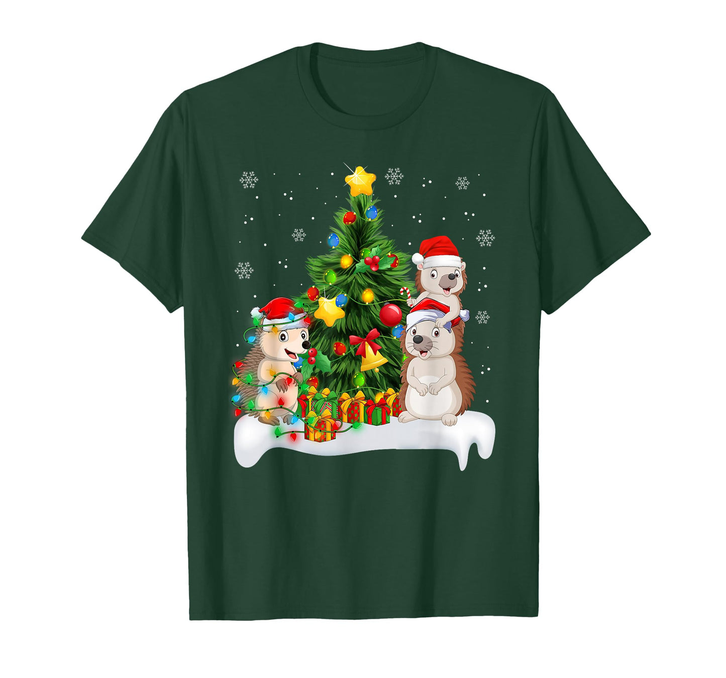 Hedgehog Christmas Tree Lights Funny Hedgehog Xmas Pajamas T-Shirt
