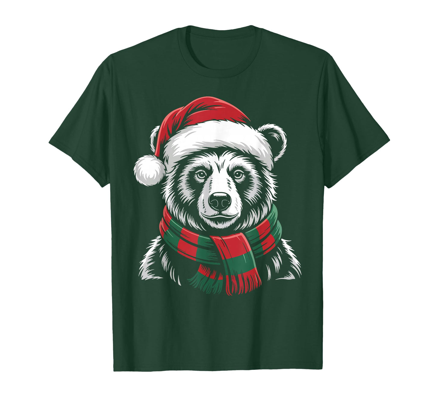 Bear Xmas Santa Hat Scarf Christmas Costume T-Shirt