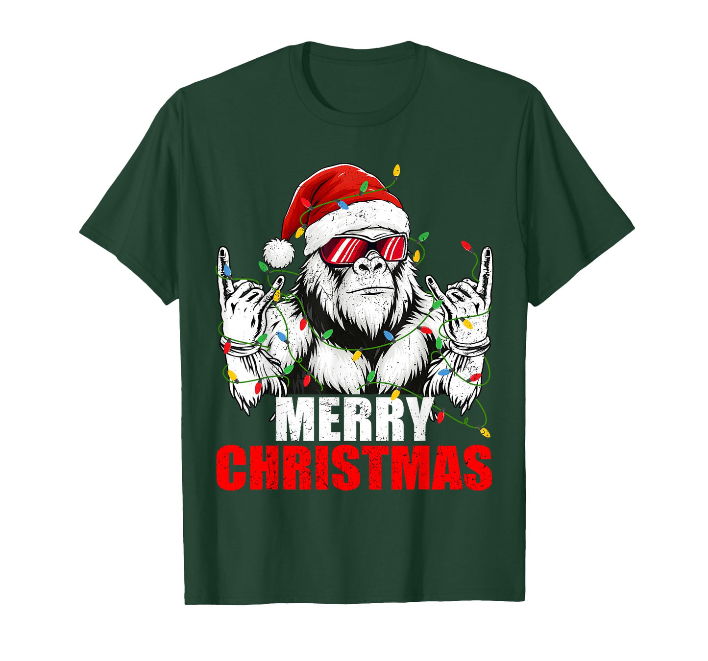 Merry Christmas Funny Vintage Bigfoot Rock On Xmas Men Boys T-Shirt
