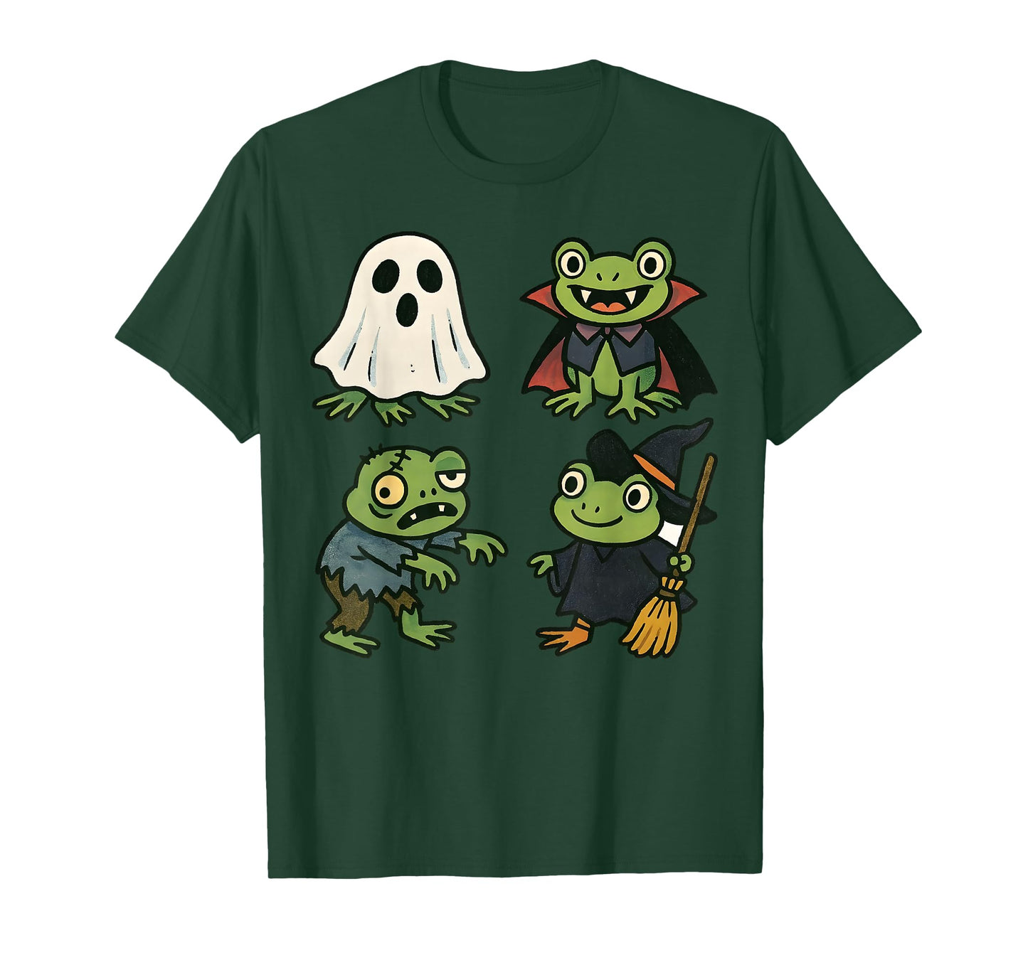 Frog Spooky Witch Boo Zombie Cute Frog Halloween Boys Girls T-Shirt