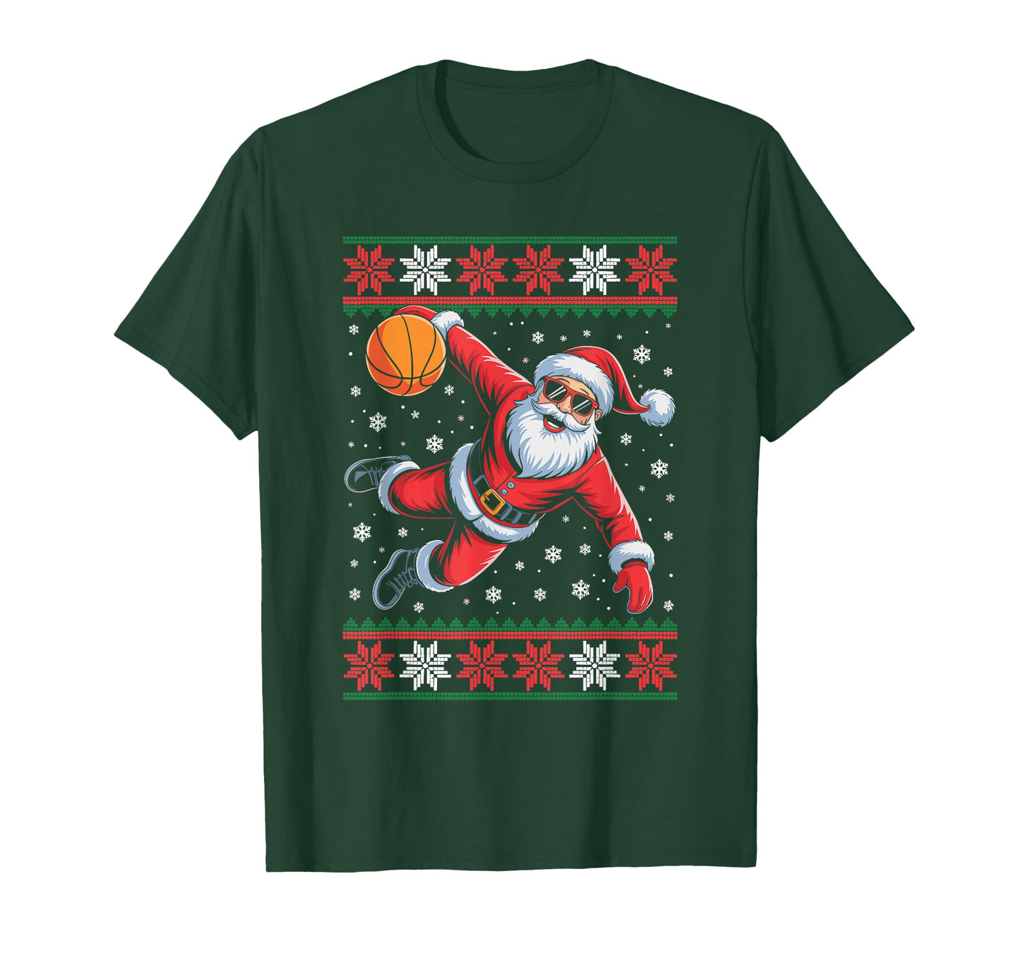 Santa Claus Playing Basketball Ugly Christmas Sweater Xmas T-Shirt