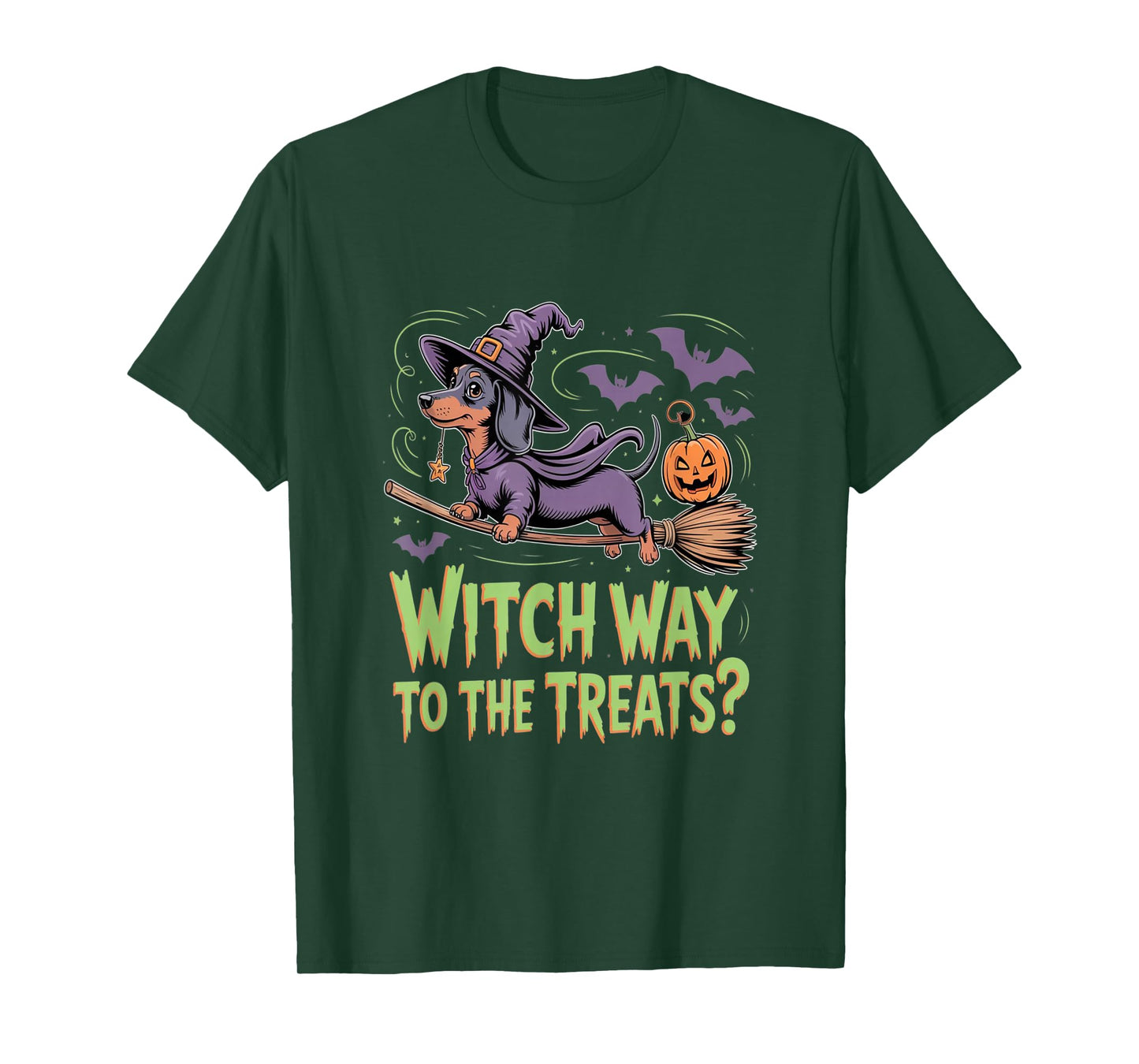 Halloween Witch Way to The Treats Dachshund Dog T-Shirt
