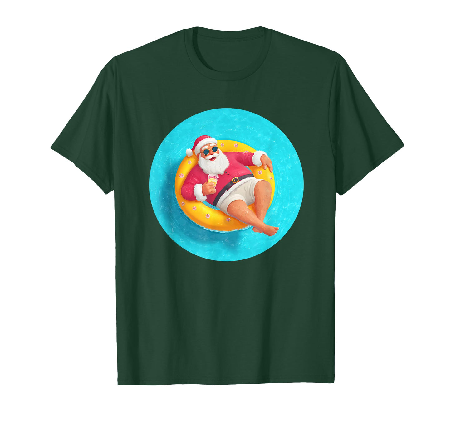 Nice Santa Claus in Pool with Cocktail and Ring Costume T-Shirt