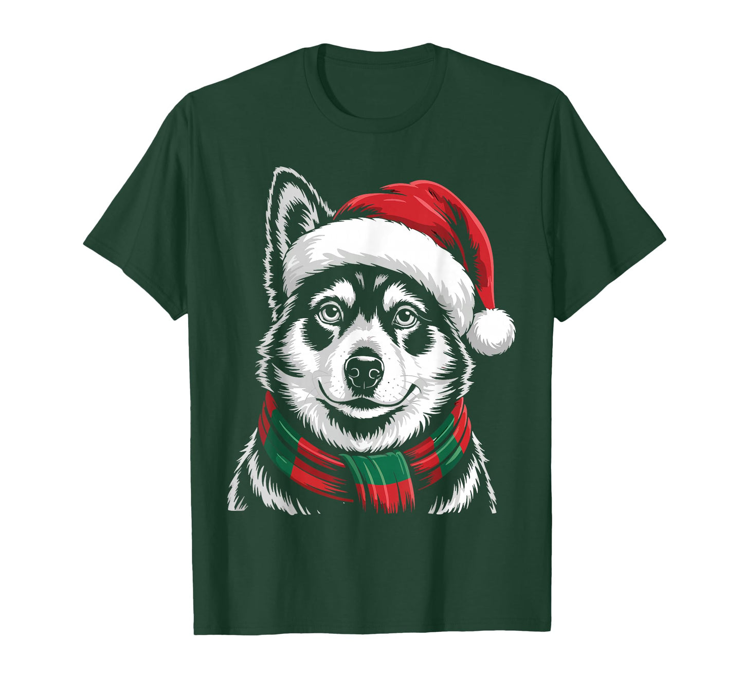 Norwegian Elkhound Dog Santa Hat Scarf Christmas Costume T-Shirt