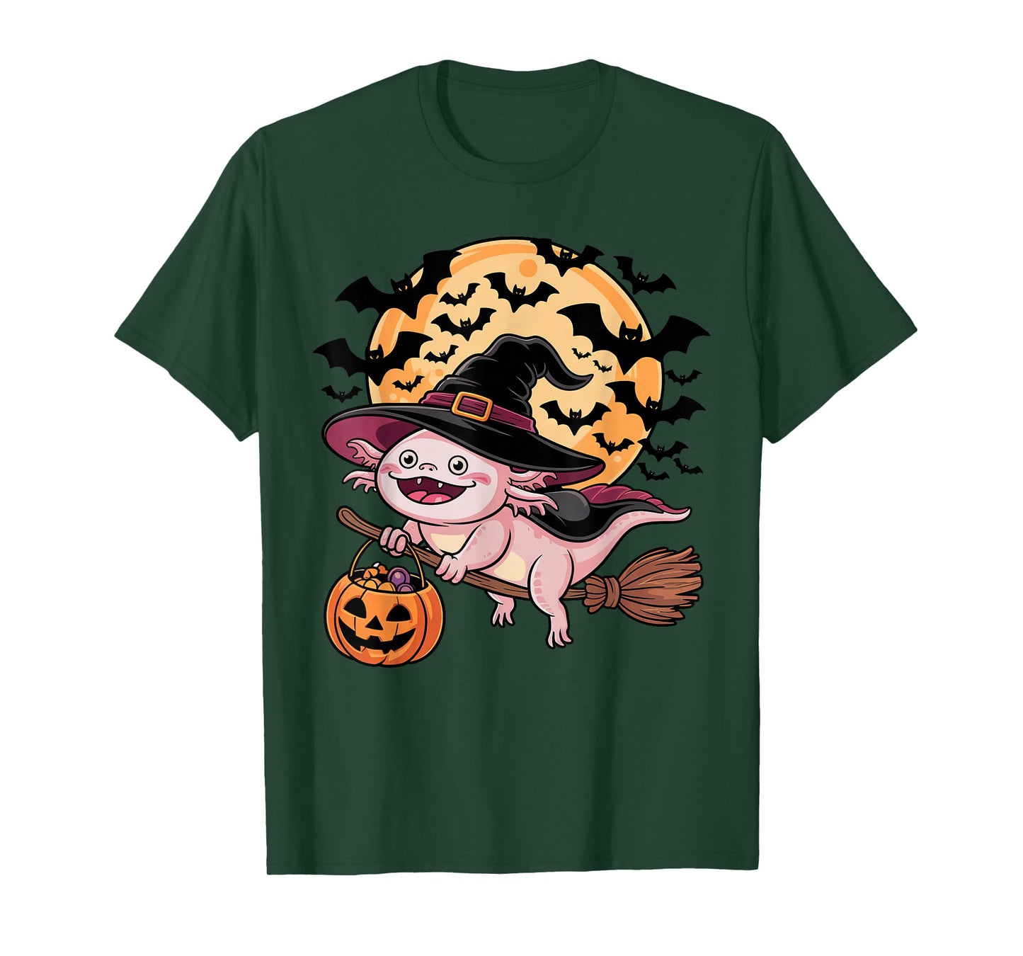 Axolotl Witch Jack-o-Lantern Candy Bucket Halloween Costume T-Shirt