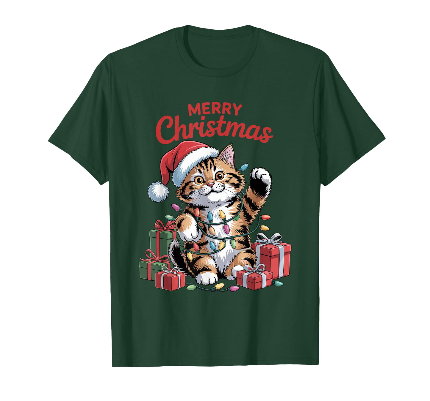 Cat Santa Hat Christmas Design Funny Pet Lovers Holiday T-Shirt