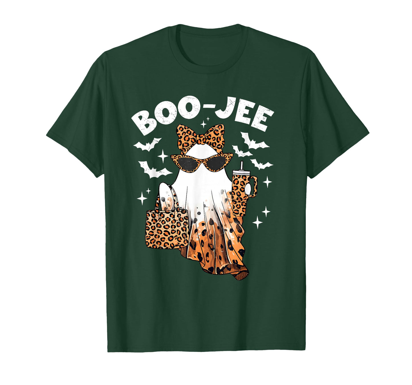 Coquette Leopard Ghost Coffee Boo-JEE Halloween Boujee Ghost T-Shirt