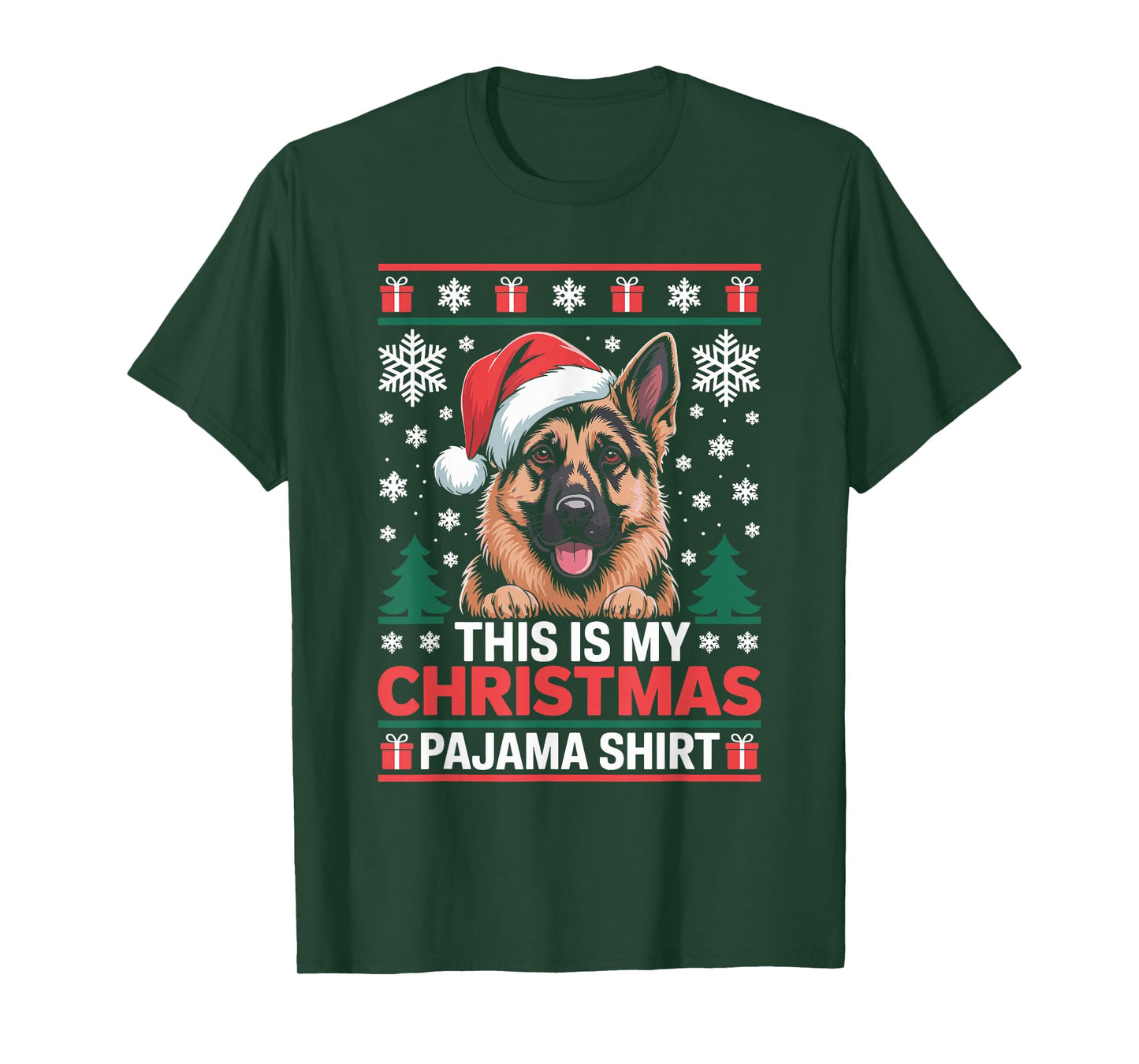German Shepherd Santa Hat Ugly Christmas Sweater Dog T-Shirt