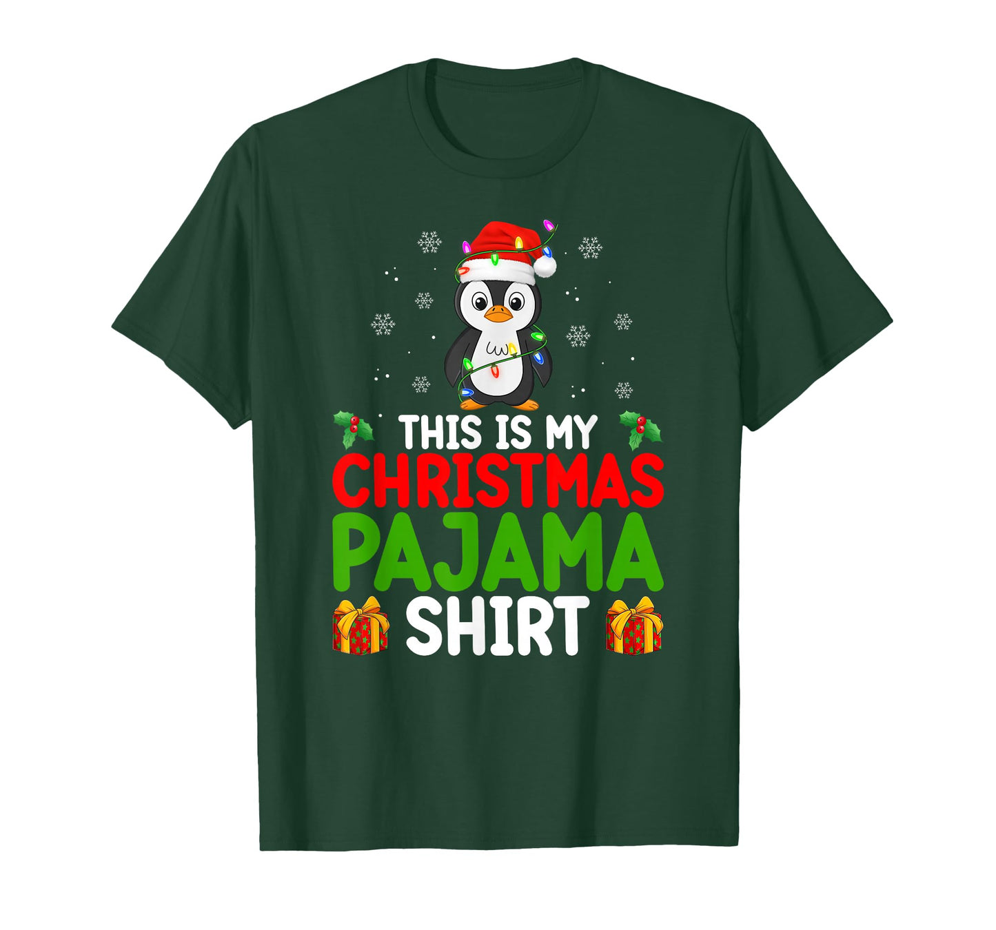 Cute Penguin Xmas Lights Santa This is My Christmas Pajamas T-Shirt